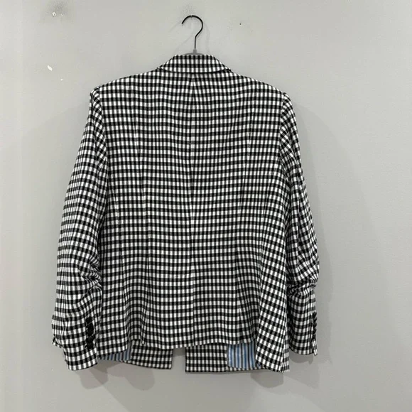 Veronica Beard Blazer Caldwell Double Breasted in Gingham Black White